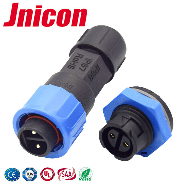 M16 IP68コネクタ 10A 2ピン円形プラスチック UL94-V0 プッシュロックコネクタ